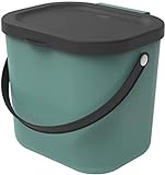 Rotho Albula Biomülleimer 6l mit Deckel und Henkel für die Küche, Kunststoff (PP) BPA-frei, dunkelgrün/anthrazit, 6l (23,5 x 20,0 x 20,8 cm)