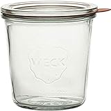 Weck Einkochglas 500 ml (Rundrand Sturzform Einweckgläser Dessertgläser, inkl. Dichtungsringe + Klammern, zum Aufbewahren von Vorräten) - 4 Stück