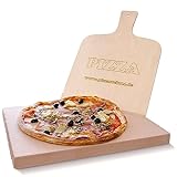 PIZZASTEIN - BROTBACKSTEIN Set, extra dicker lebensmittelechter Schamottestein eckig 40 x 30 x 3 cm mit Pizzaschaufel - für Backofen und Grill - Pizza und Brot wie aus dem Steinbackofen